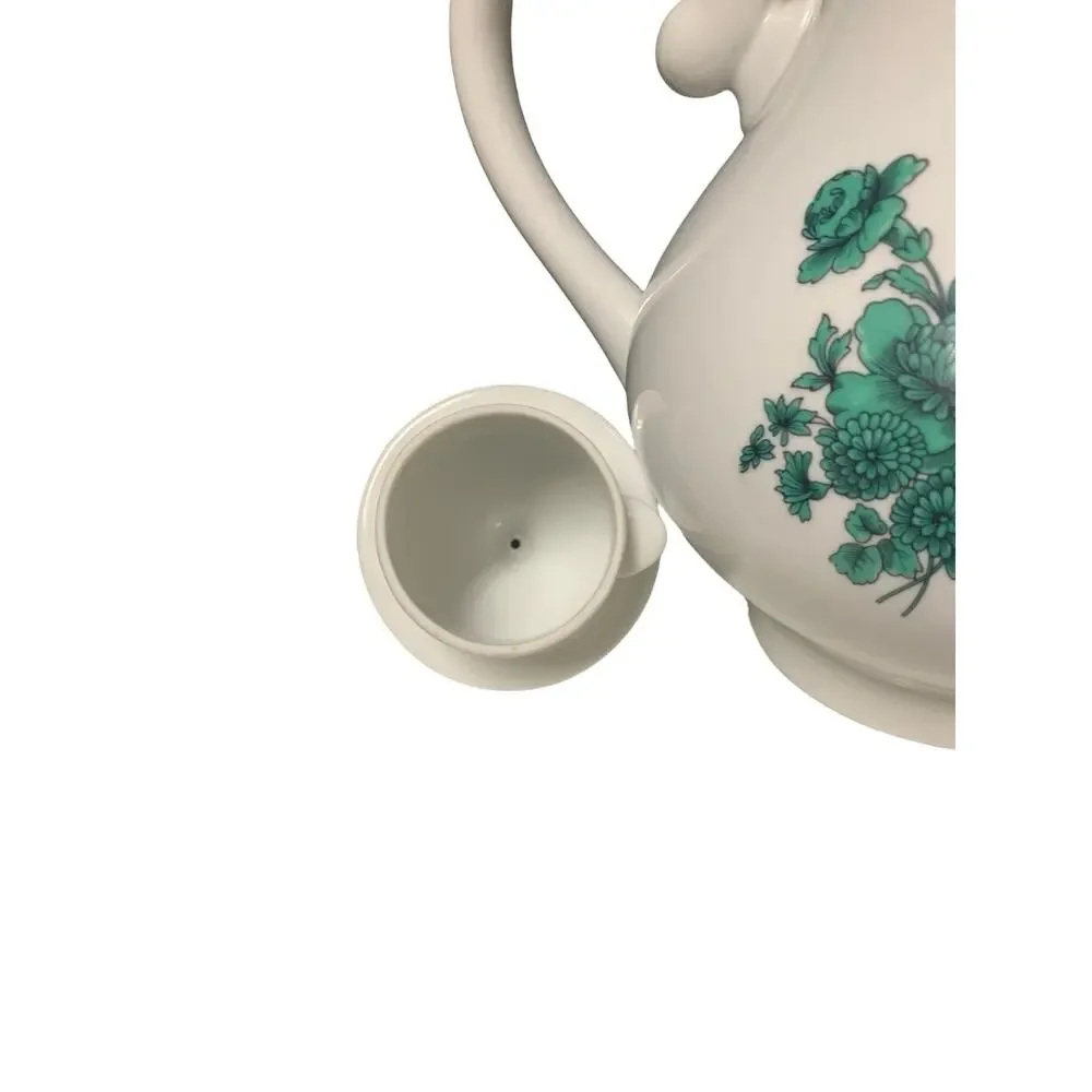 Mottahedeh Vista Alegre Porcelain 9 Inch Green Rose Floral Tea Pot Made In Portu